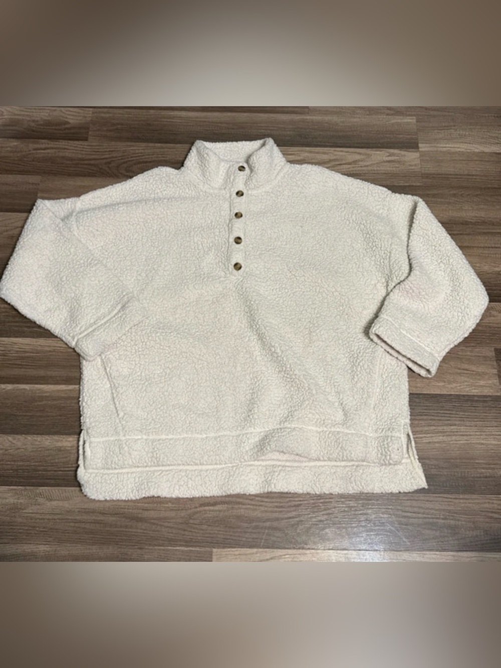 Aerie Cozy Cream Sherpa Button-Up Pullover Sweater Womens size XL